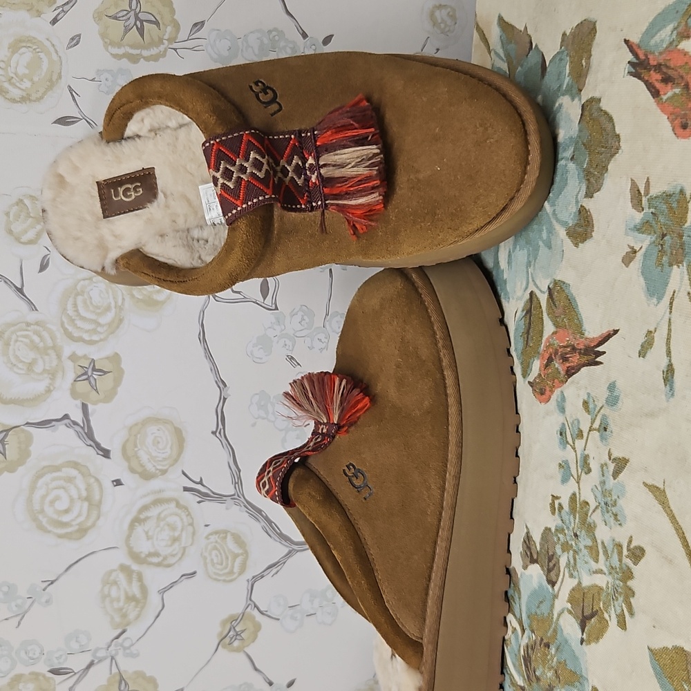 UGG Brown Suede Slippers with Tassel